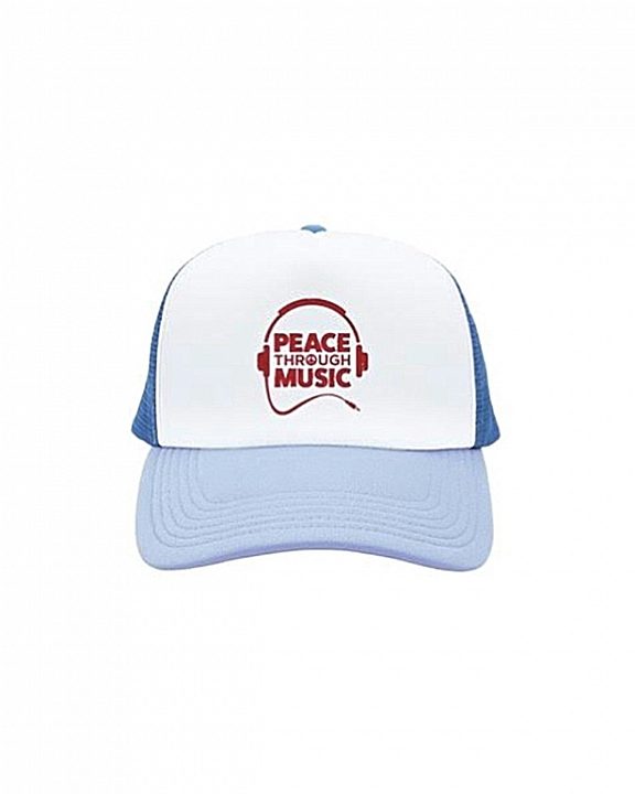 Peace Through Music Trucker Hat Light Blue